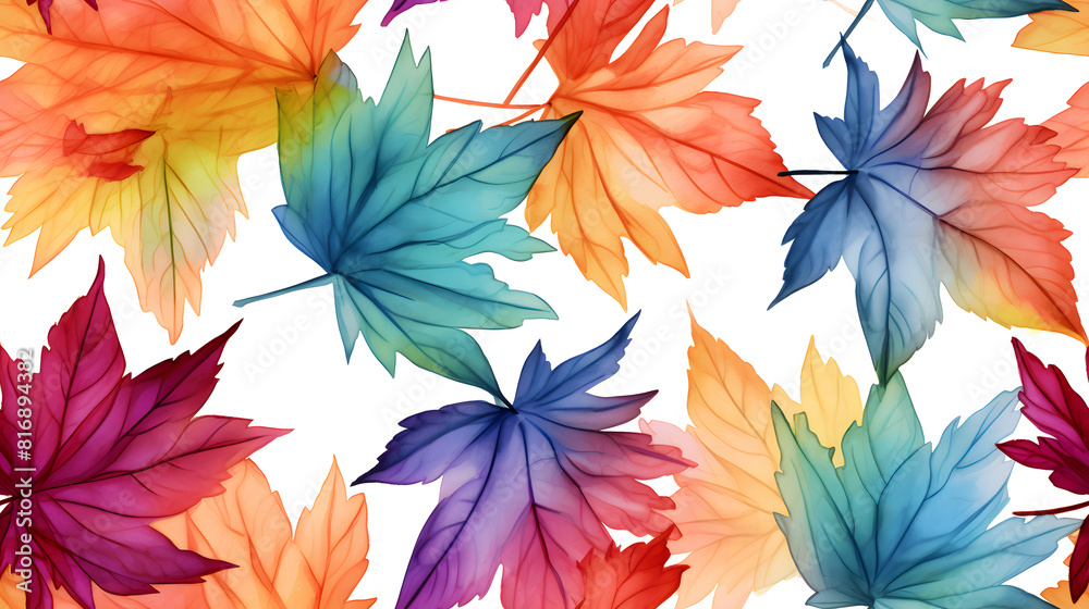 Watercolor colorful acer leaves pattern abstract graphic poster background