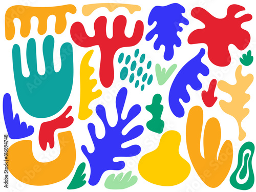 Matisse inspired set of abstract organic colored shapes on a white background. Vector