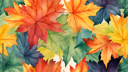 Watercolor colorful acer leaves pattern abstract graphic poster background