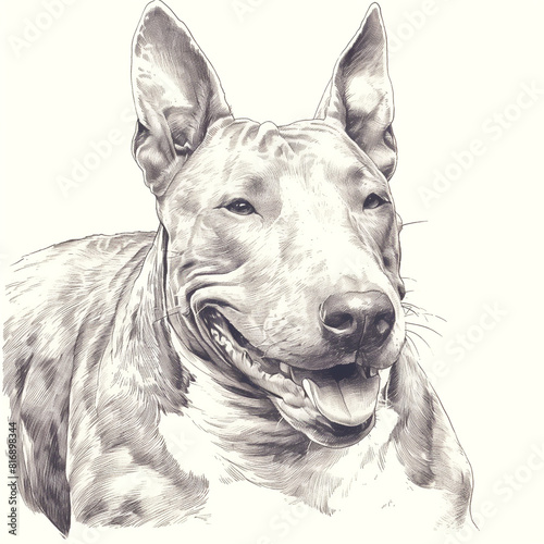 Charming Bull Terrier Dog Smiling in an Ink Drawing