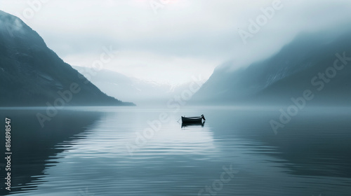 Winter Mountain Lake with Foggy Atmosphere