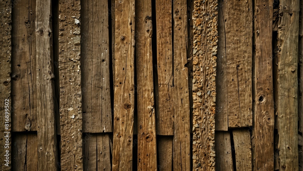 Fototapeta premium Vertical wooden planks, various shades of brown, close-up. 