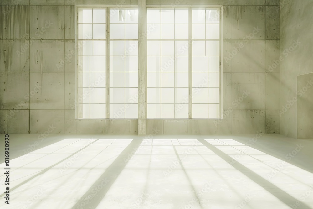 Bright sunlight streaming through large windows in an empty room Bright sunlight streaming through large windows in an empty room