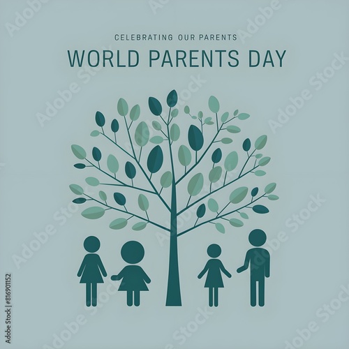 minimalist image for World Parents Day with a flat design graphic of a family tree