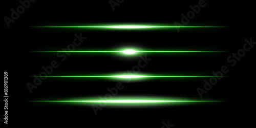 Green laser beams isolated on a black background. Glowing stripes. Abstract vector illustration.