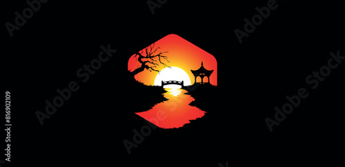 Landscape Hexagon River And gazebo