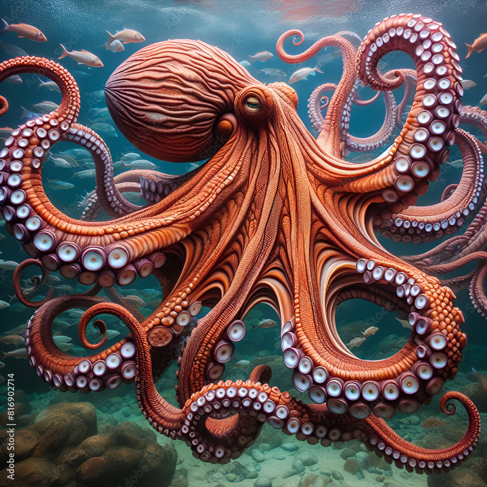 The lifelike depiction of an octopus The lifelike depiction of an octopus