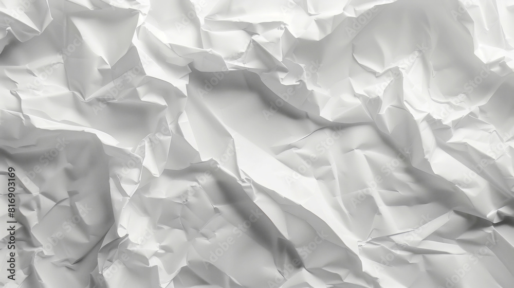 A close-up view of crumpled white paper texture, capturing the intricate folds and creases, suitable for backgrounds or design elements. A close-up view of crumpled white paper texture, capturing the intricate folds and creases, suitable for backgrounds or design elements.