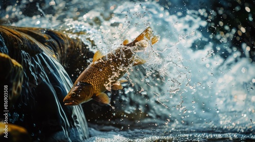 Fish leaping out of the water for a nature and wildlife design