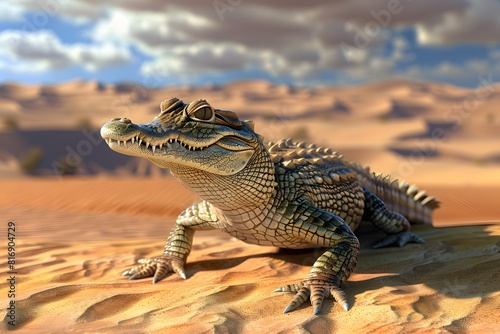 a cute crocodile in the desert