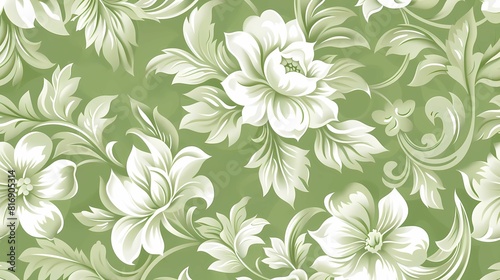 Elegant Floral Pattern Green and White Elegance