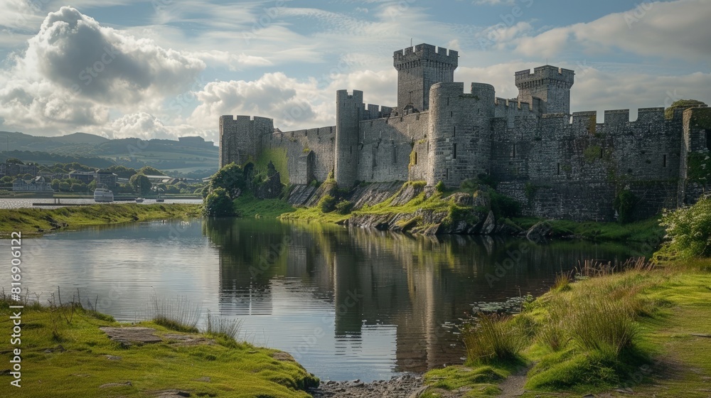 The ruins of the medieval Caerphilly Castle, Wales