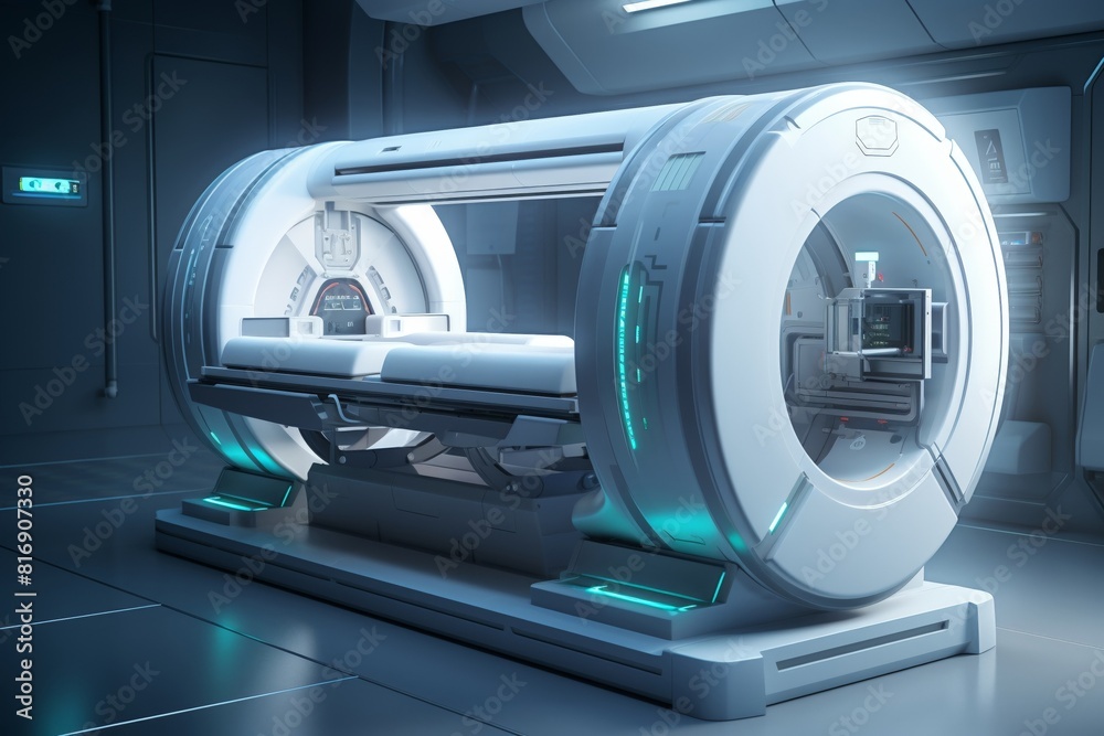 Illustration of advanced medical scanning technology, detailed machinery Illustration of advanced medical scanning technology, detailed machinery