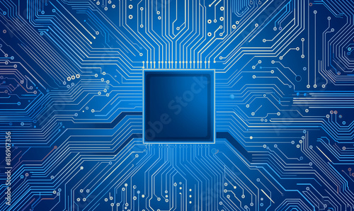 abstract blue circuit board background with a chip