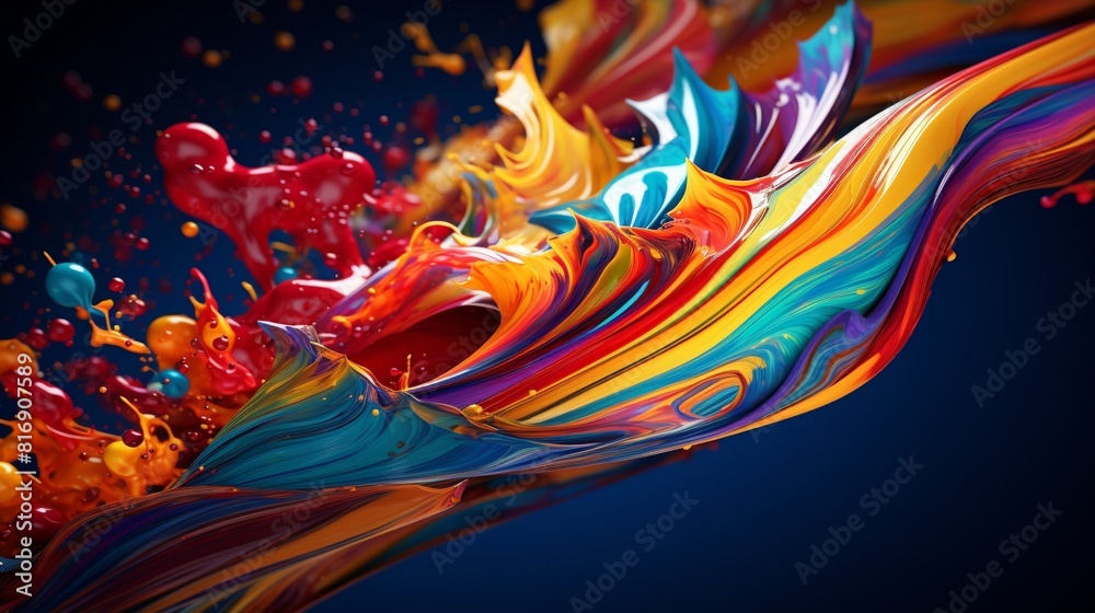 Fototapeta premium Technology and creativity fusion, abstract digital paintbrush, vibrant strokes, angled view