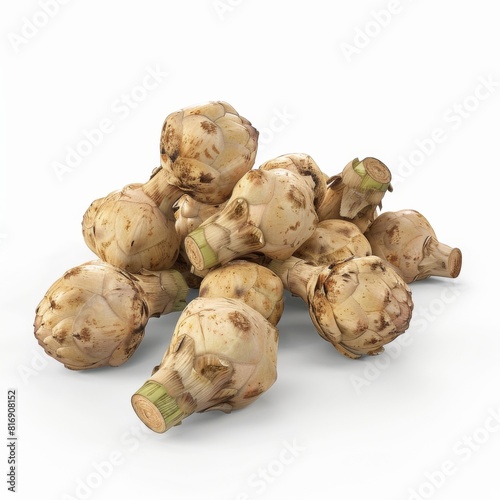 Assorted root vegetables stacked on a clean white surface