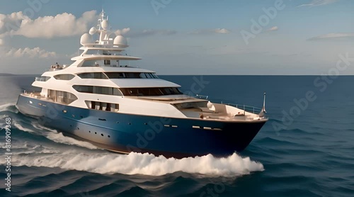 A Luxurious Yacht Cruise in the Deep Blue Open Ocean Sea photo