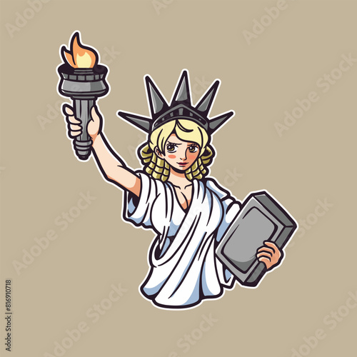 beautiful girl with liberty costume good for sticker design