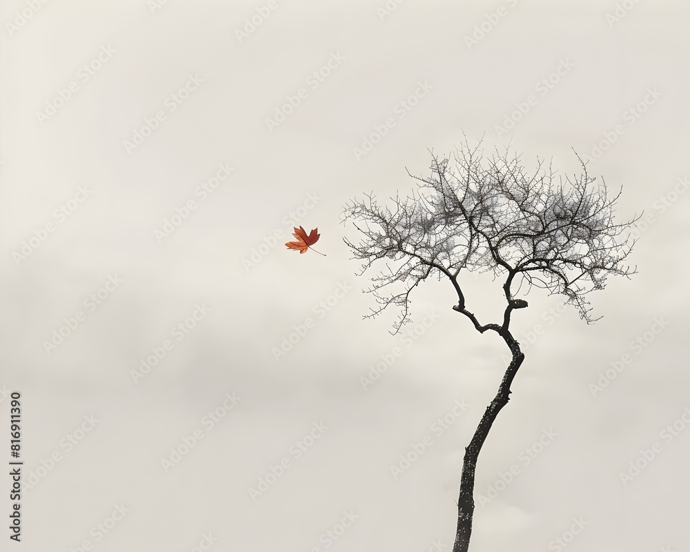 Obraz premium A Single Leafs Defiant Joy Amidst the Transformation of Bare Branches