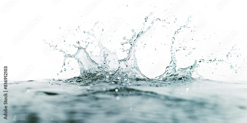Dynamic water splash, clear liquid, white background Dynamic water splash, clear liquid, white background