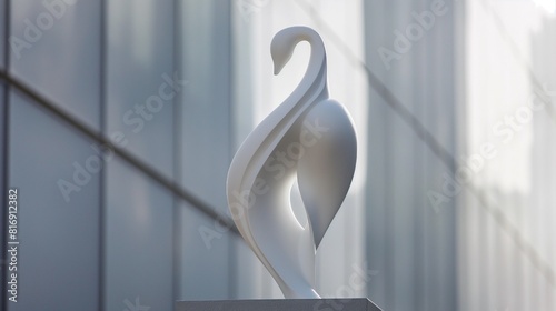 A tall white city sculpture with abstract design, featuring the silhouette of a Little Swan ballet dancer, with simple and smooth lines photo