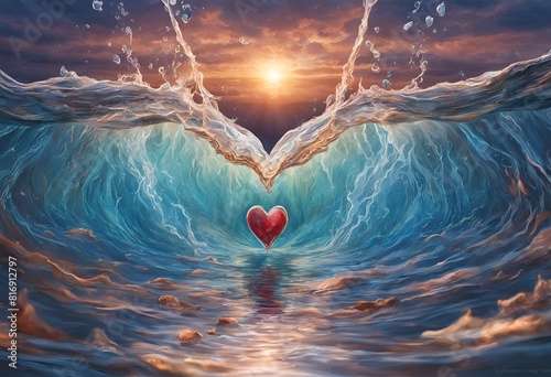 Corazón en medio de dos olas de agua photo
