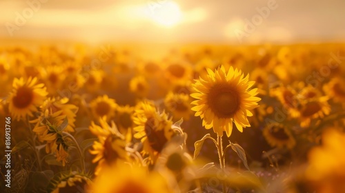 Golden Sunflowers Field At Sunset For Summer And Nature Themed Designs