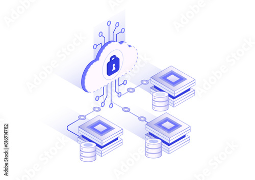 Secure cloud backup service isometric illustration