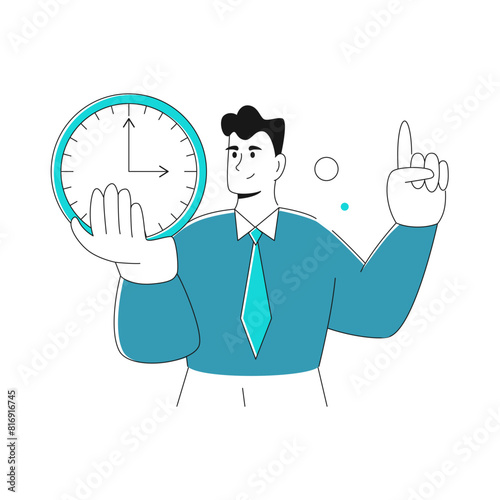 modern businessman holds a large wall clock in his hand. The concept of setting terms for completing tasks, deadlines, productive work