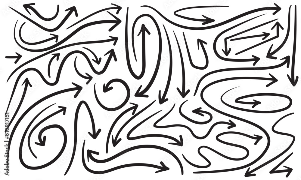 Black arrow freehand set on black vector Black arrow freehand set on black vector