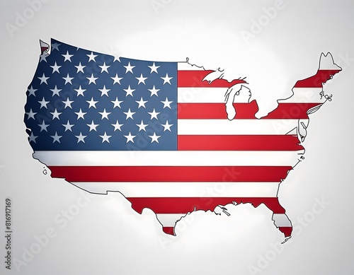 Map of the USA with American flag inside.