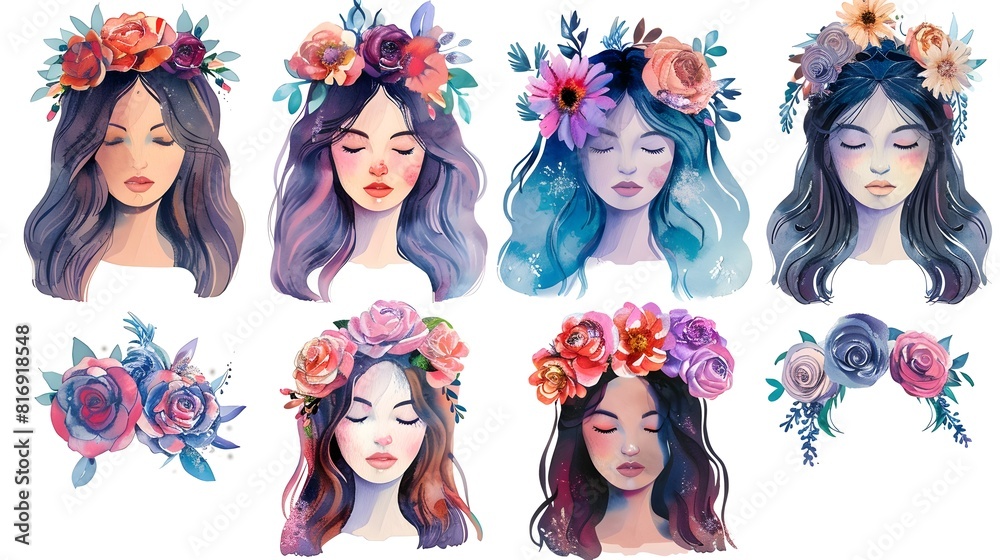 Obraz premium Enchanting Floral Crowns and Dreamy Feminine Portraits