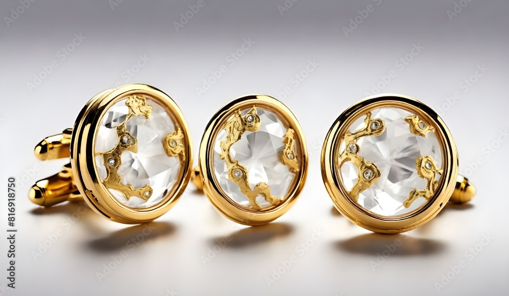 Ancient gold men's cuff links with rock crystal are isolated on a white background
Ancient gold men's cuff links with rock crystal are isolated on a white background