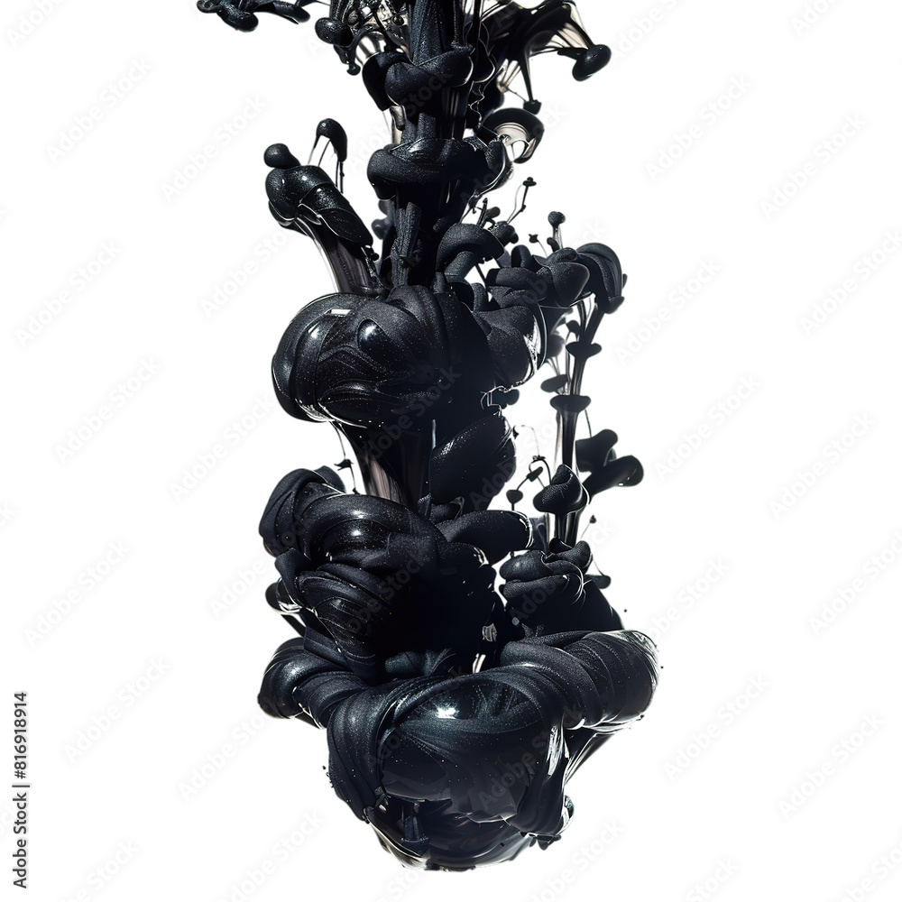 Black ink swirls in water creating an abstract fluid shape Black ink swirls in water creating an abstract fluid shape