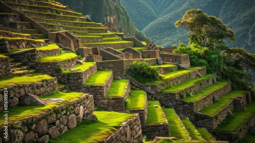 Green terraced fields in the peruvian jungle