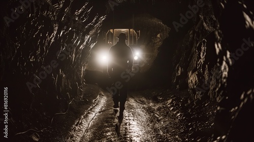 a miner works in a dusty mine with a pickaxe and a jackhammer. mining industry. Coal and ore mining