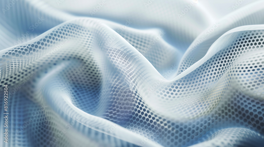 Close-up of smooth, flowing, light blue fabric with a subtle grid pattern. The material has a translucent, airy quality, creating a delicate, ethereal effect. Close-up of smooth, flowing, light blue fabric with a subtle grid pattern. The material has a translucent, airy quality, creating a delicate, ethereal effect.