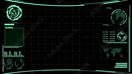Digital HUD futuristic background motion graphic element cyber generated. Future technology interface data sci-fi display screen. Artificial intelligent analytic simulation, loop able video background