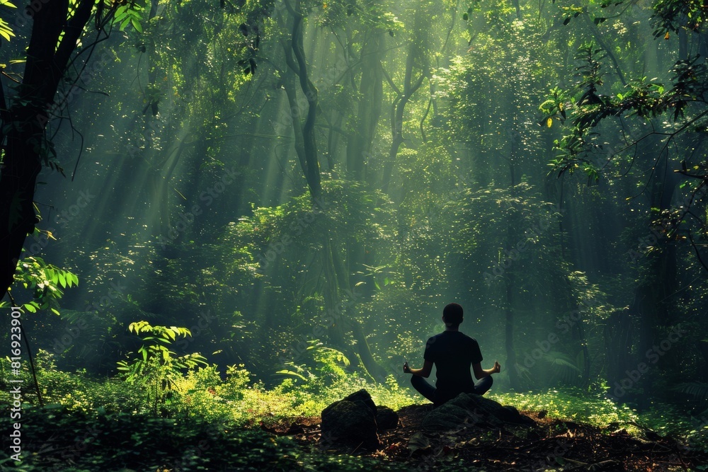 A Person Meditating In Front Of A Forest With Trees In The Background A Person Meditating In Front Of A Forest With Trees In The Background