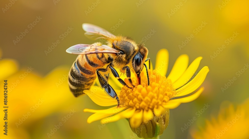 A selective focus shot of a bee eating the nectar. with copy space A selective focus shot of a bee eating the nectar. with copy space