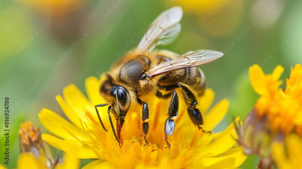 A selective focus shot of a bee eating the nectar. with copy space A selective focus shot of a bee eating the nectar. with copy space