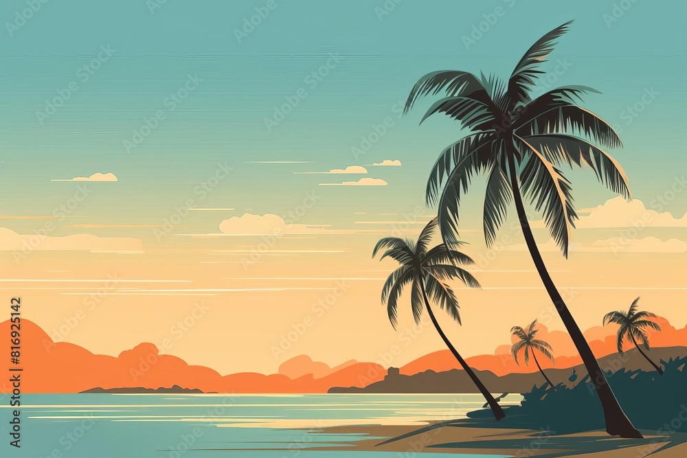 Sparse tropical palm trees flat design side view beach flora theme animation Splitcomplementary color scheme