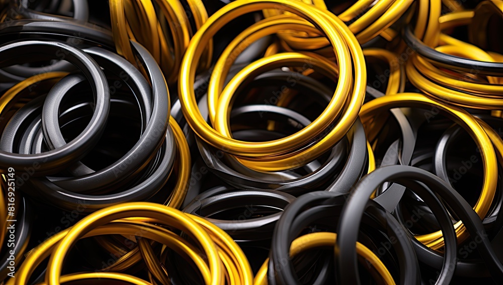 A close up of gold and black circles. The circles are arranged in a spiral pattern