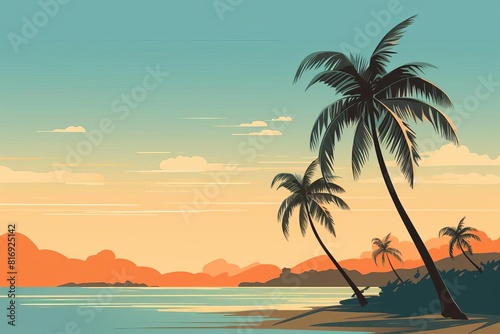Sparse tropical palm trees flat design side view beach flora theme animation Splitcomplementary color scheme