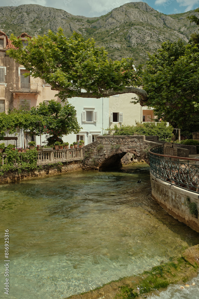 Fototapeta premium vilage with river and mountain view