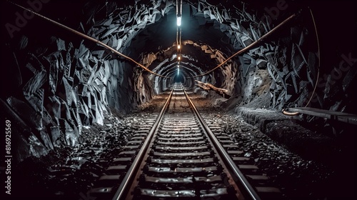 miner's coal mine. process of coal and ore mining. Mining tools and equipment photo
