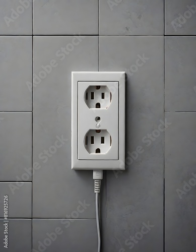 White electrical outlet mounted on a grey marbled wall, Generative AI.