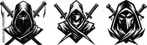 Set of ninja warrior, vector illustration.