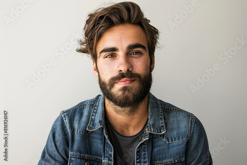 Charismatic young man with a trendy hipster beard, exuding confidence and contemporary style photo