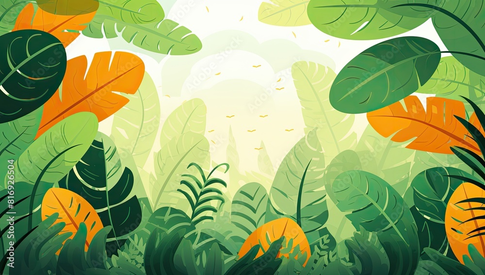 A colorful image of leaves and flowers with a bright yellow background A colorful image of leaves and flowers with a bright yellow background